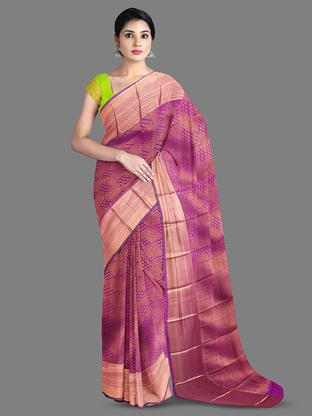 

The Chennai Silks Floral Woven Design Zari Kanjeevaram Saree, Magenta