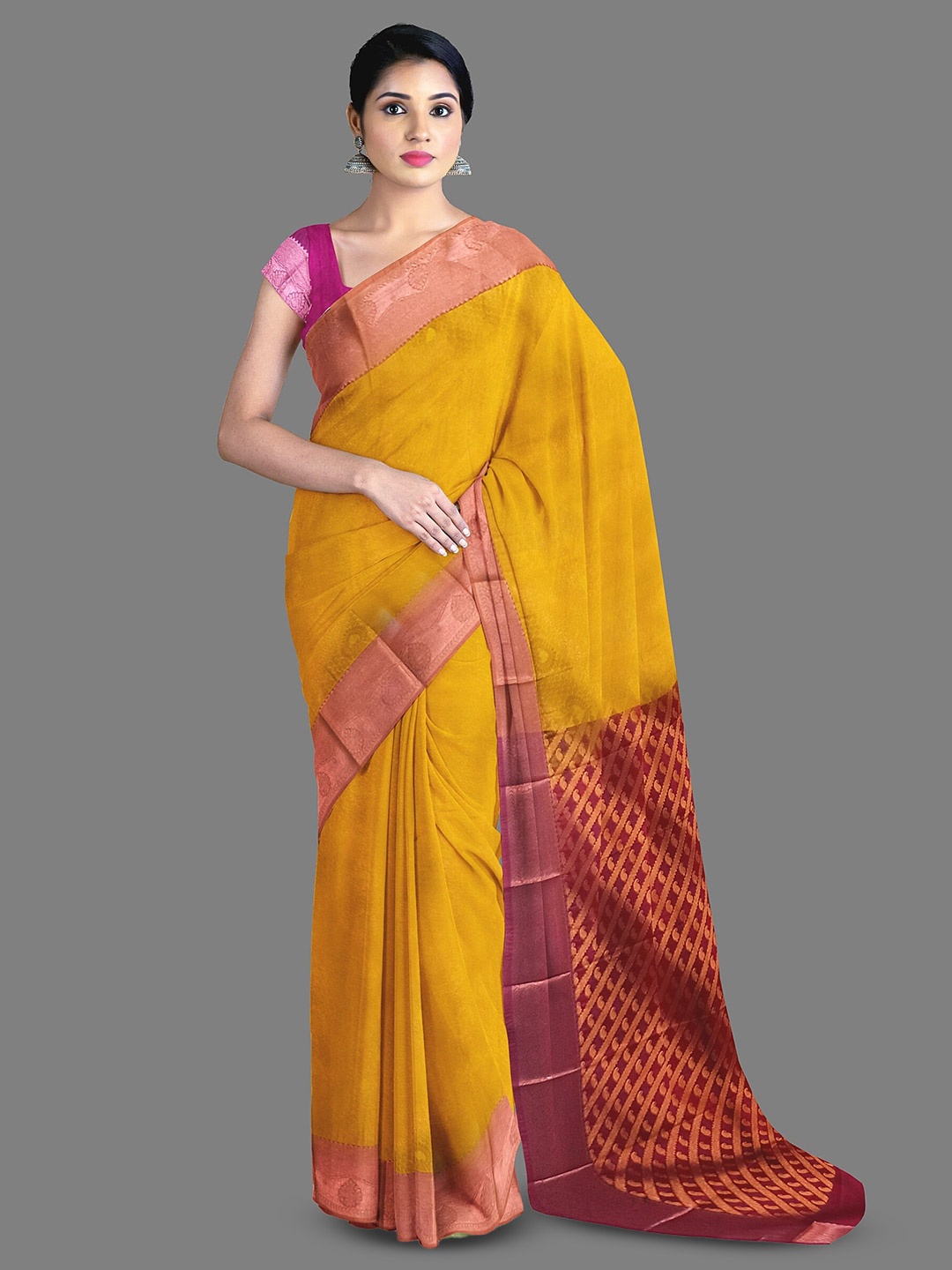 

The Chennai Silks Floral Woven Design Kanjeevaram Saree, Yellow