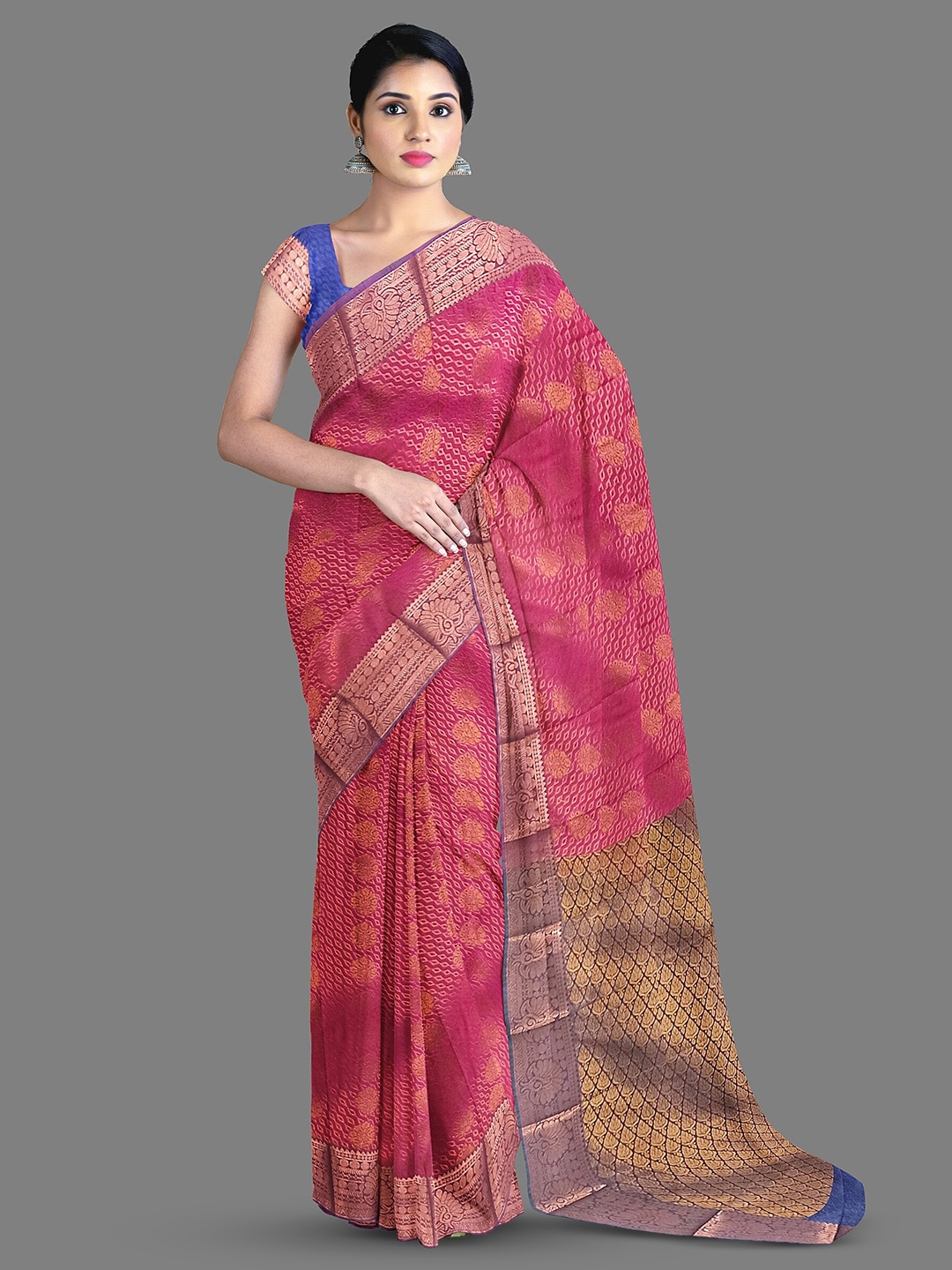 

The Chennai Silks Ethnic Motifs Woven Design Kanjeevaram Saree, Pink