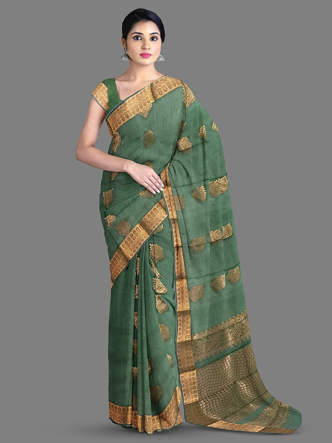 

The Chennai Silks Ethnic Motifs Woven Design Saree, Green