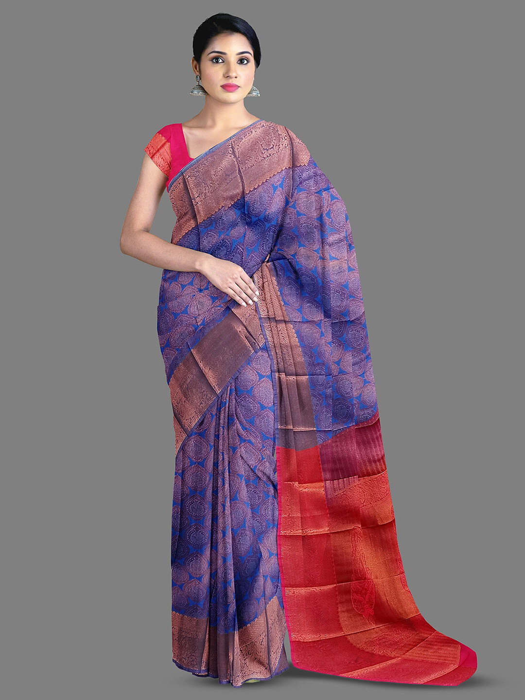 

The Chennai Silks Ethnic Motifs Woven Design Zari Kanjeevaram Saree, Blue