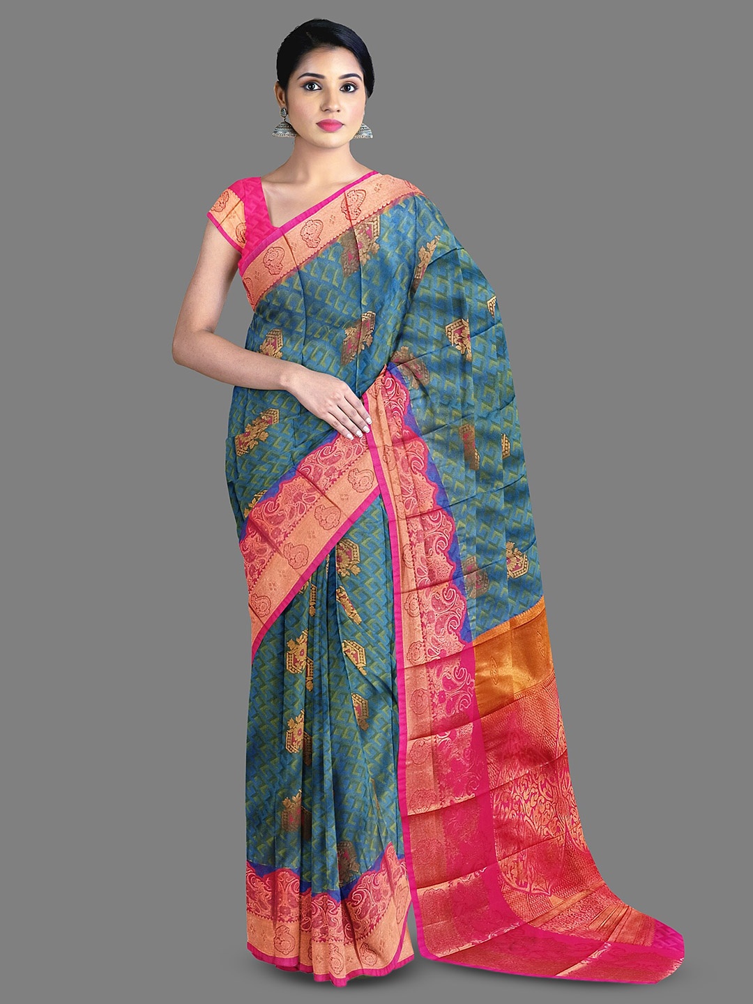 

The Chennai Silks Geometric Woven Design Zari Kanjeevaram Saree, Blue