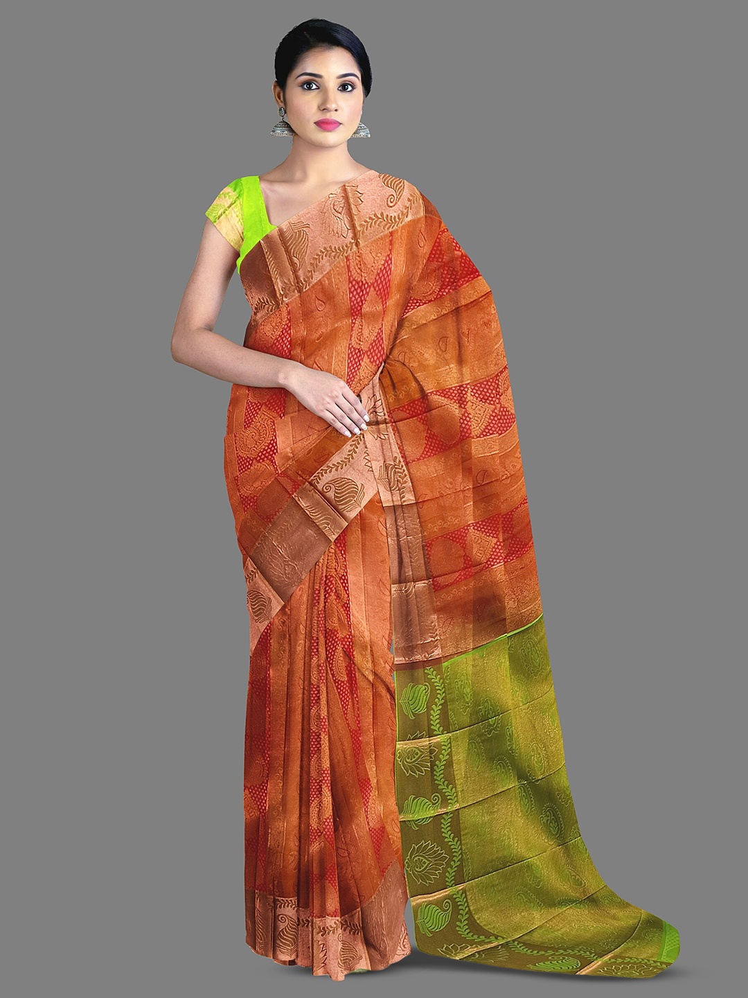 

The Chennai Silks Ethnic Motif Woven Design Semi Kanjeevaram Saree, Red