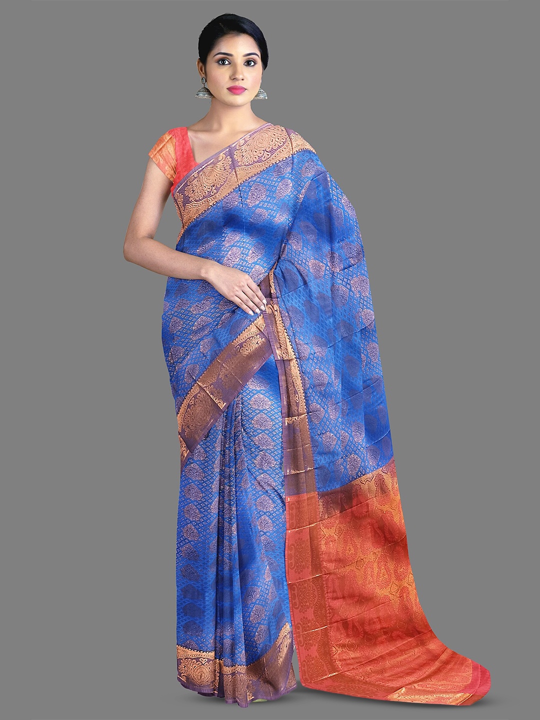 

The Chennai Silks Ethnic Motifs Woven Design Zari Detail Kanjeevaram Saree, Blue