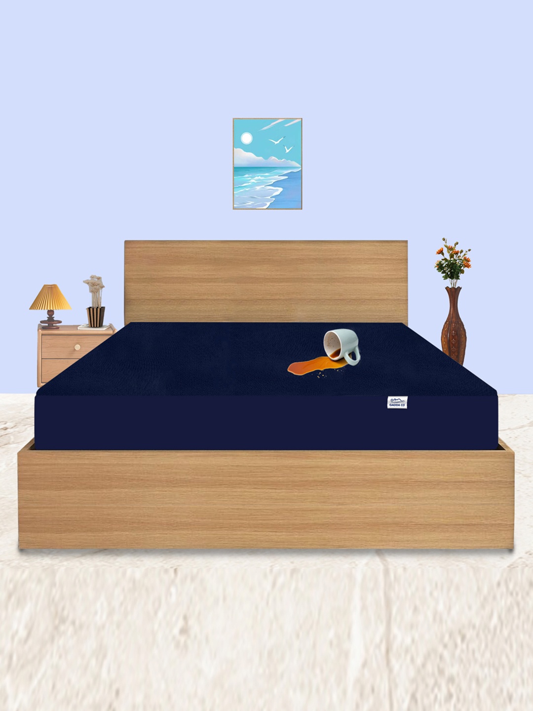 

GADDA CO Dark Blue Double Bed 100% Waterproof Premium Polycotton Mattress Protector
