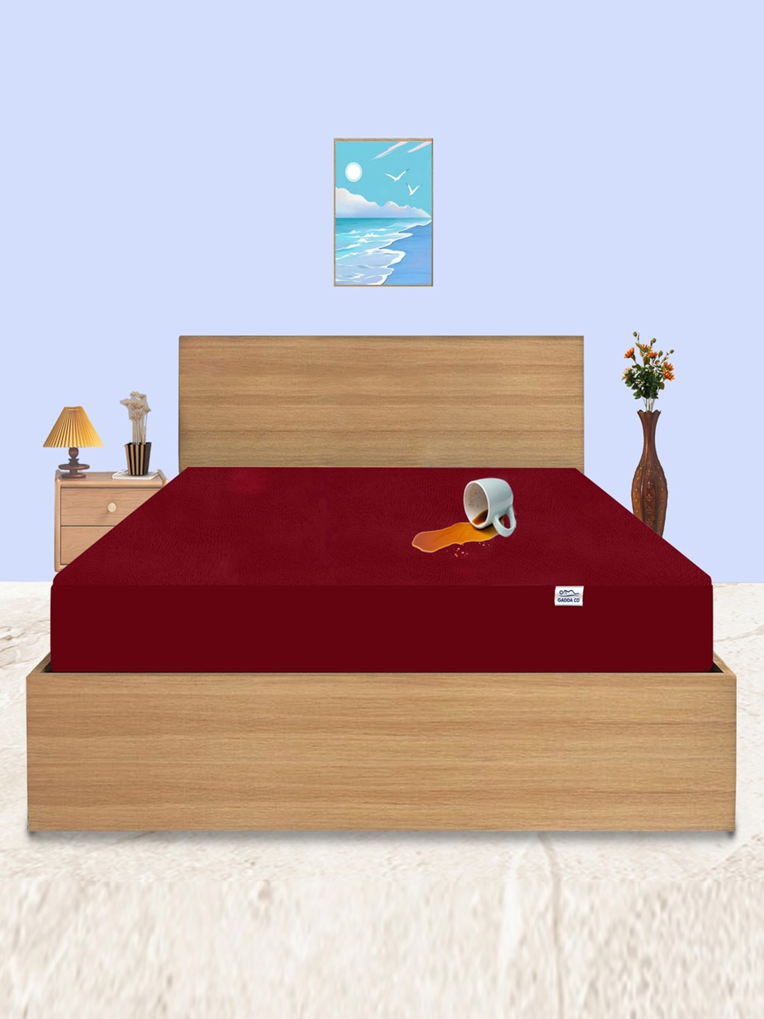

GADDA CO Maroon Double Bed 100% Waterproof Premium Polycotton Mattress Protector