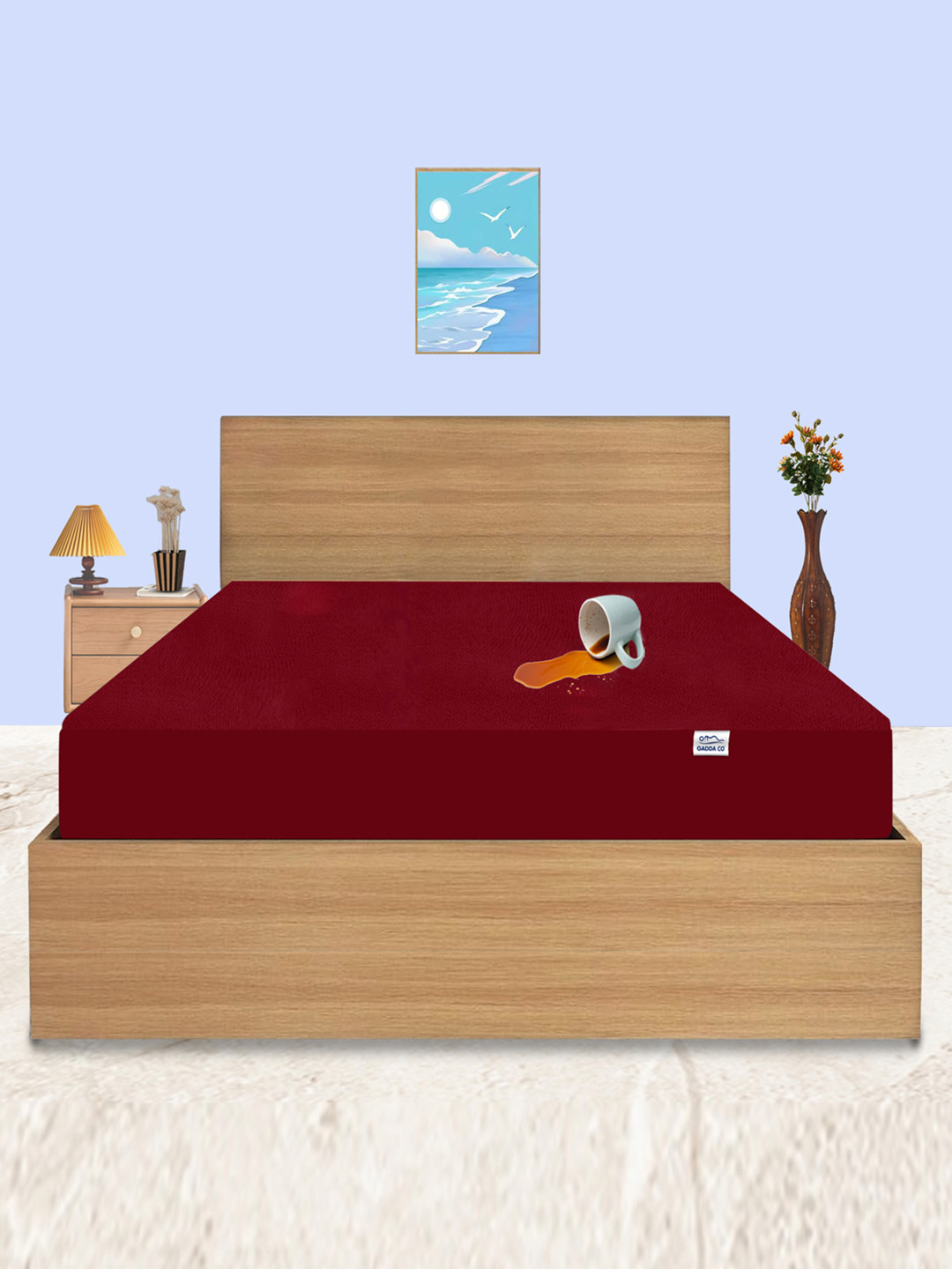 

GADDA CO Maroon Double Bed 100% Waterproof Premium Polycotton Mattress Protector