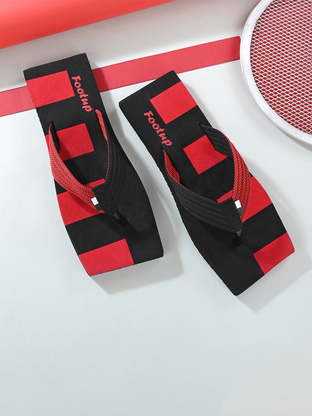

FOOTUP Men Printed Fabric Thong Flip-Flops, Red