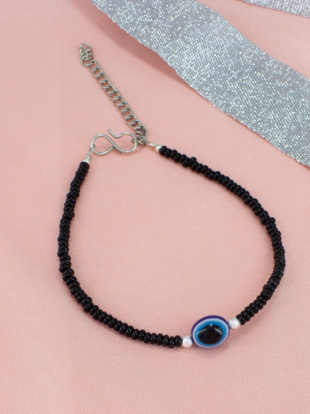 

PRIVIU Beaded Evil Eye Anklet, Black