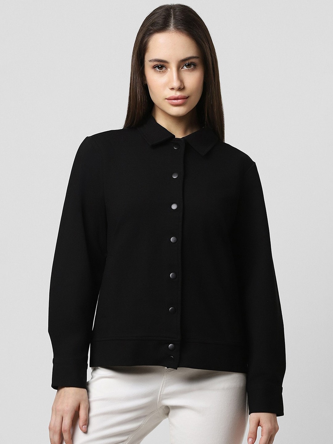 

Van Heusen Woman Spread Collar Pure Cotton Tailored Jacket, Black
