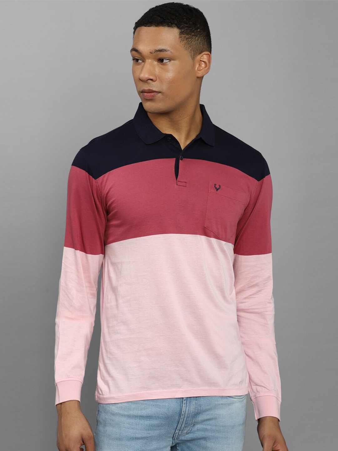 

Allen Solly Colourblocked Polo Collar Pure Cotton T-shirt, Pink