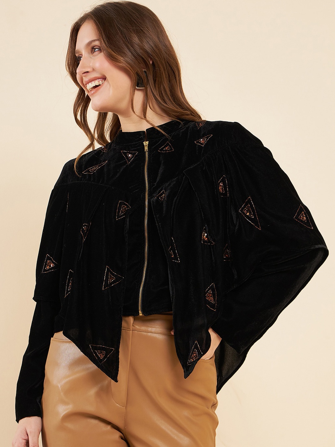 

Antheaa Floral Embroidered Tailored Jacket, Black