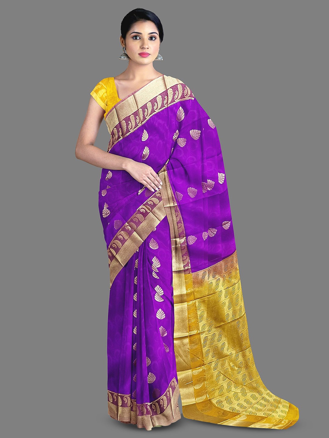 

The Chennai Silks Floral Woven Design Zari Kanjeevaram Saree, Purple