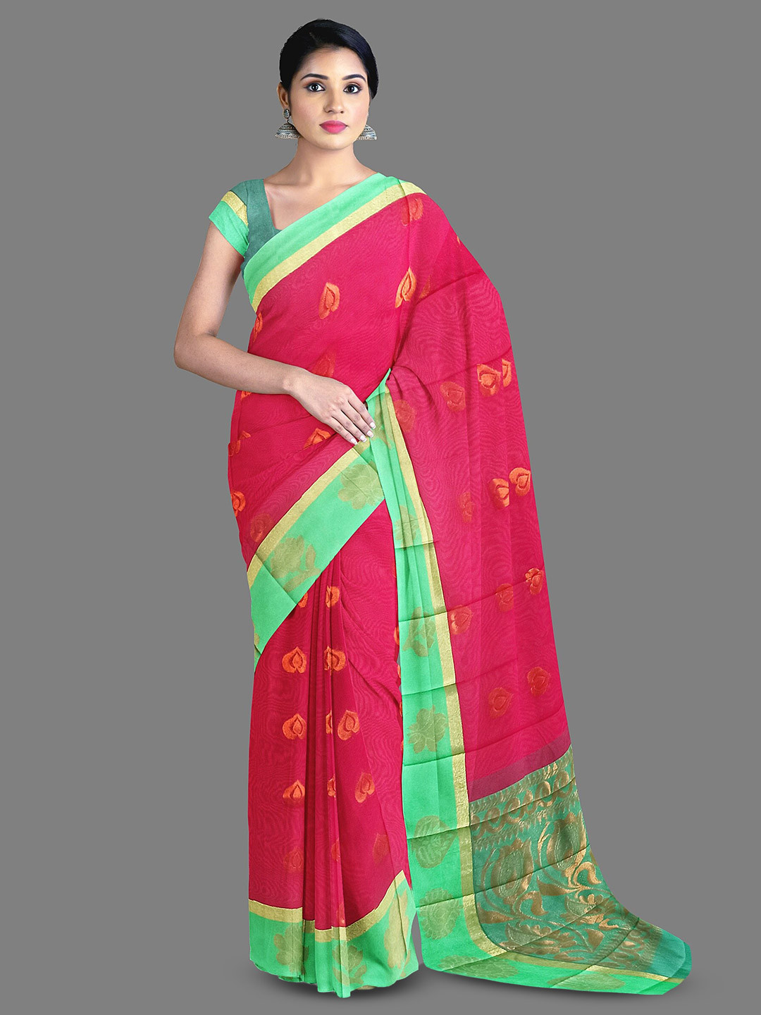 

The Chennai Silks Ethnic Motifs Woven Design Silk Cotton Saree, Red