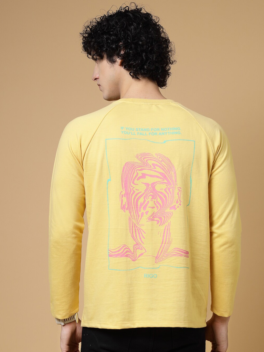 

Rigo Graphic Printed Oversized Drop Shoulder Sleeves Pure Cotton Sports T-shirt, Yellow