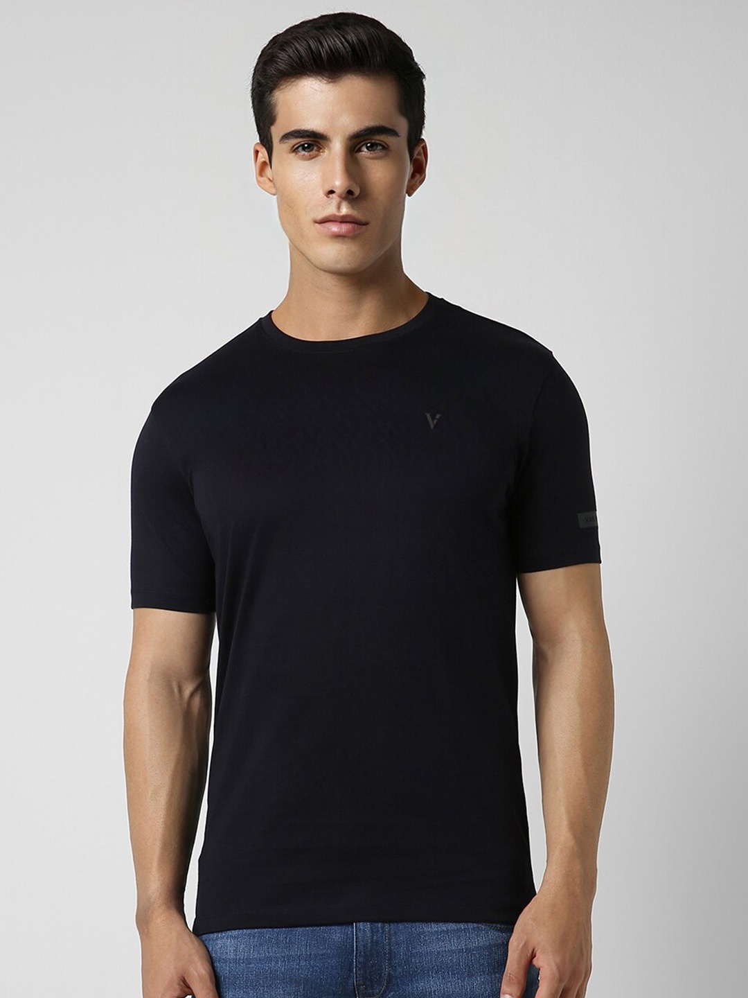 

V Dot Round Neck Slim Fit Pure Cotton T-shirt, Black