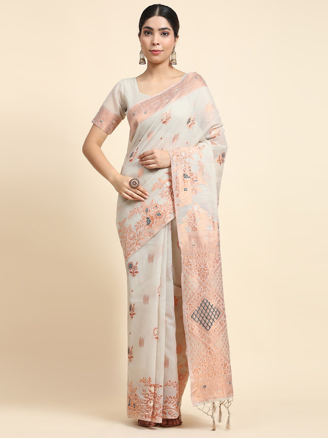 

JUST FASHION Floral Woven Design Zari Banarasi Saree, Grey