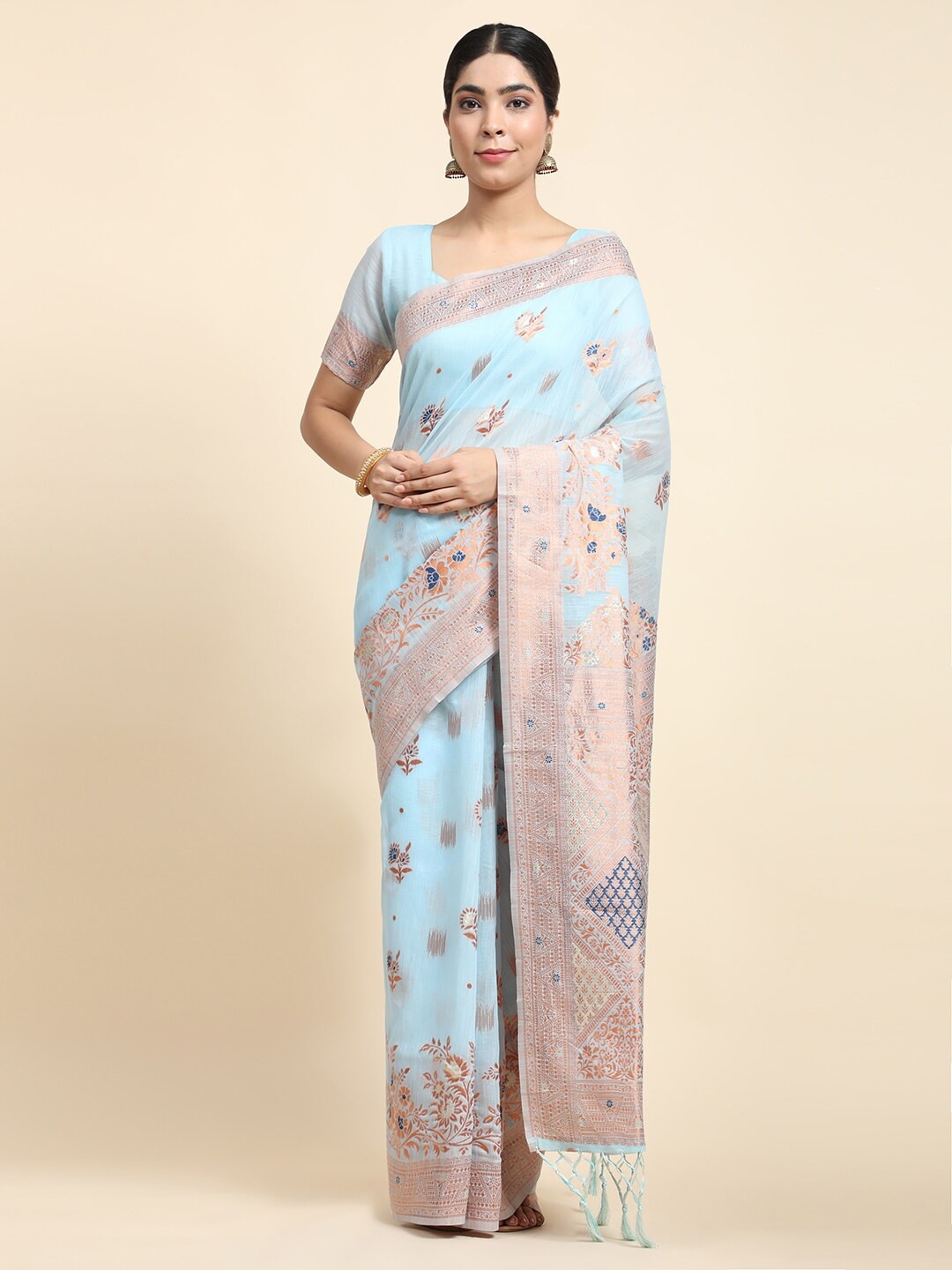 

JUST FASHION Floral Woven Design Zari Banarasi Saree, Blue