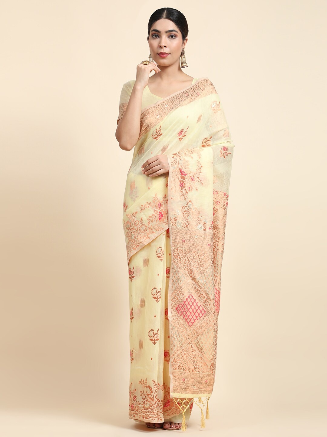 

JUST FASHION Floral Woven Design Zari Banarasi Saree, Yellow