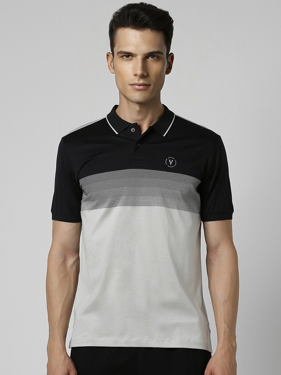 

Van Heusen Flex Colourblocked Polo Collar Cotton T-shirt, Grey