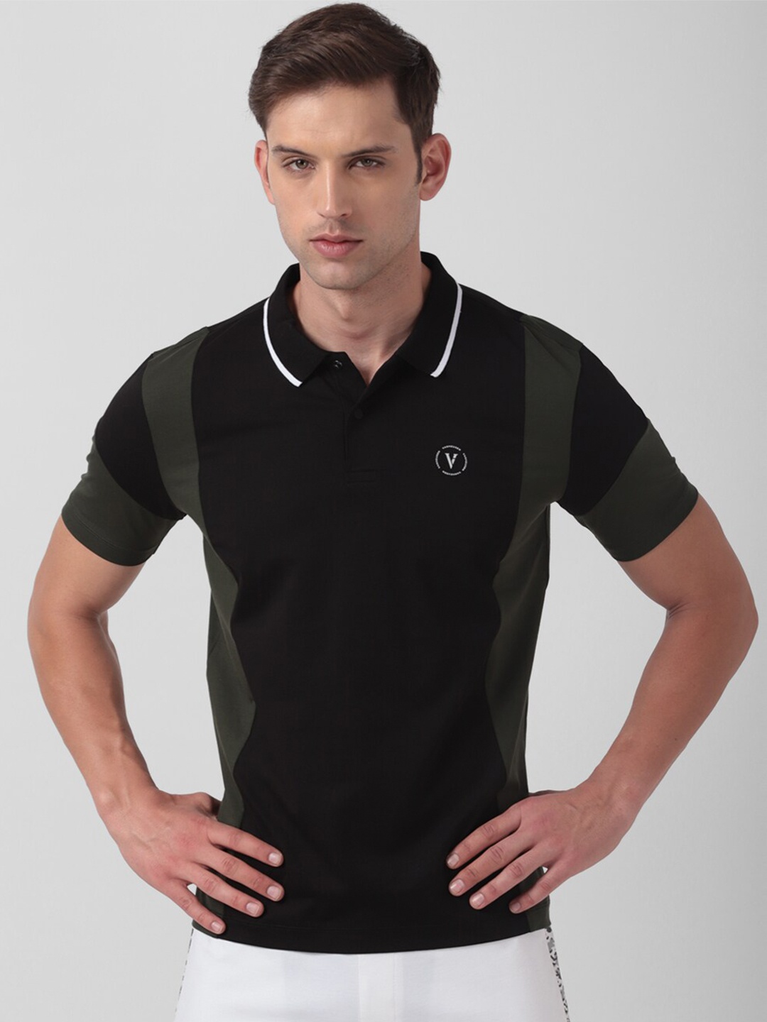 

Van Heusen Flex Colourblocked Polo Collar Cotton T-shirt, Black