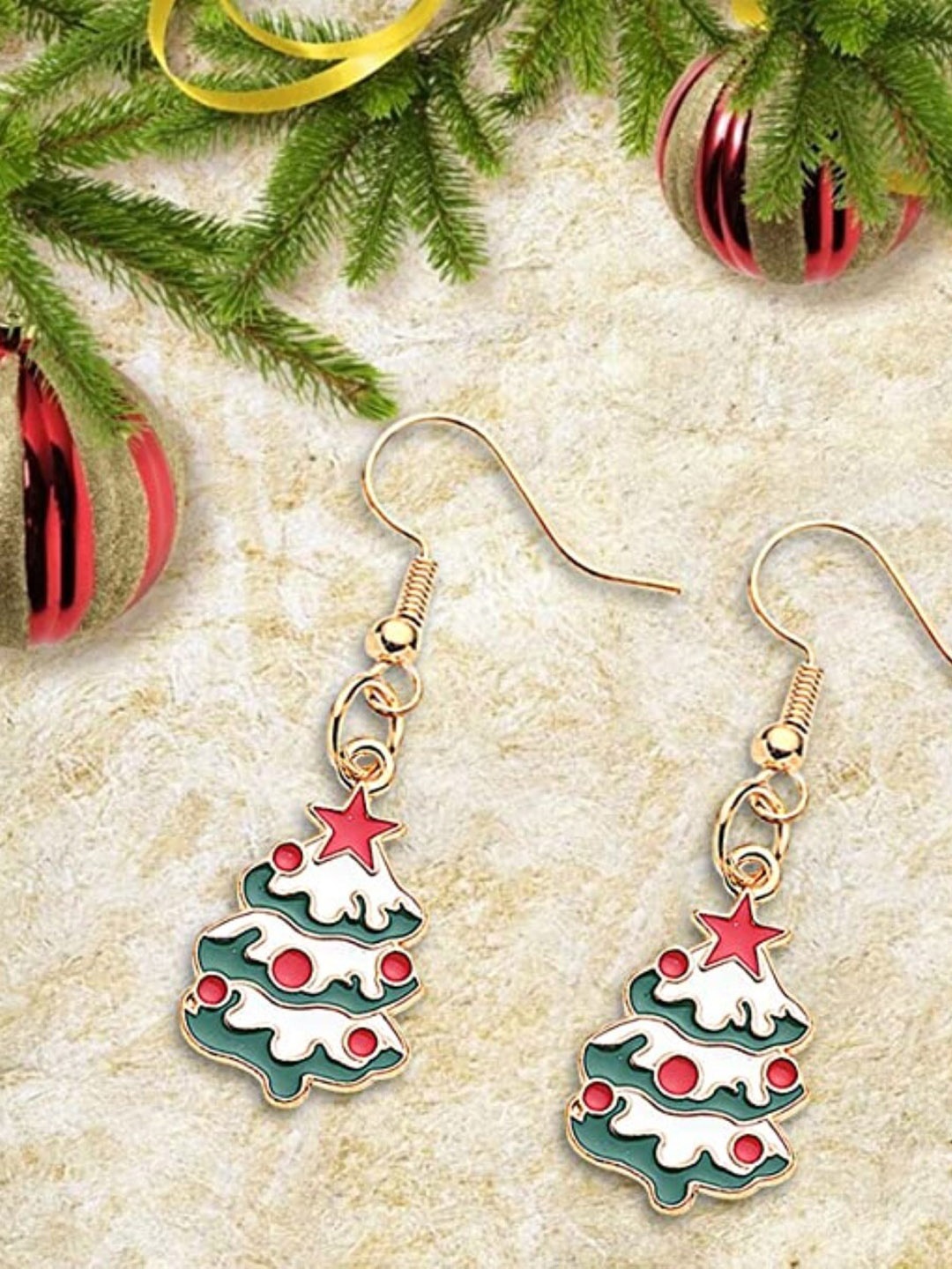 

EL REGALO Christmas Contemporary Enamelled Drop Earrings, Gold