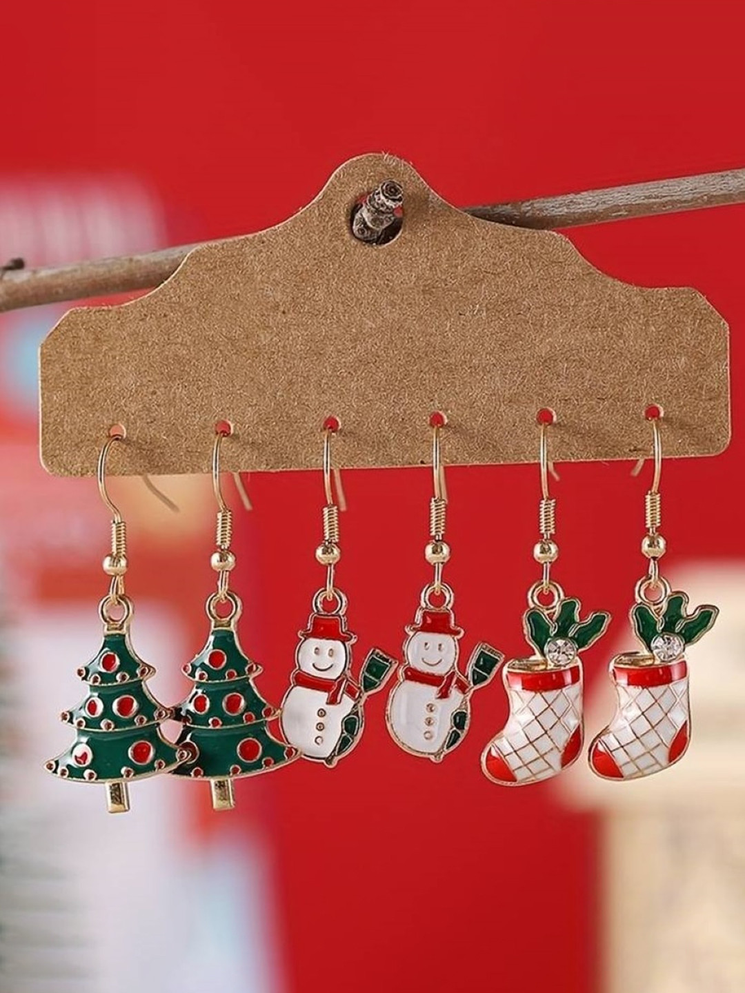 

EL REGALO Set Of 3 Christmas Drop Earrings, Gold