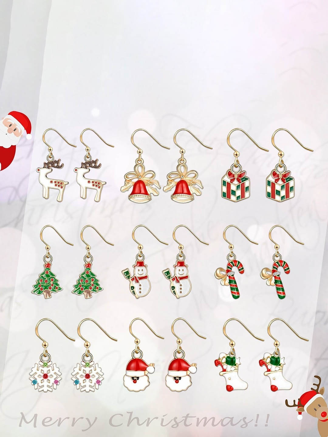 

EL REGALO Set Of 6 Christmas Drop Earrings, Gold