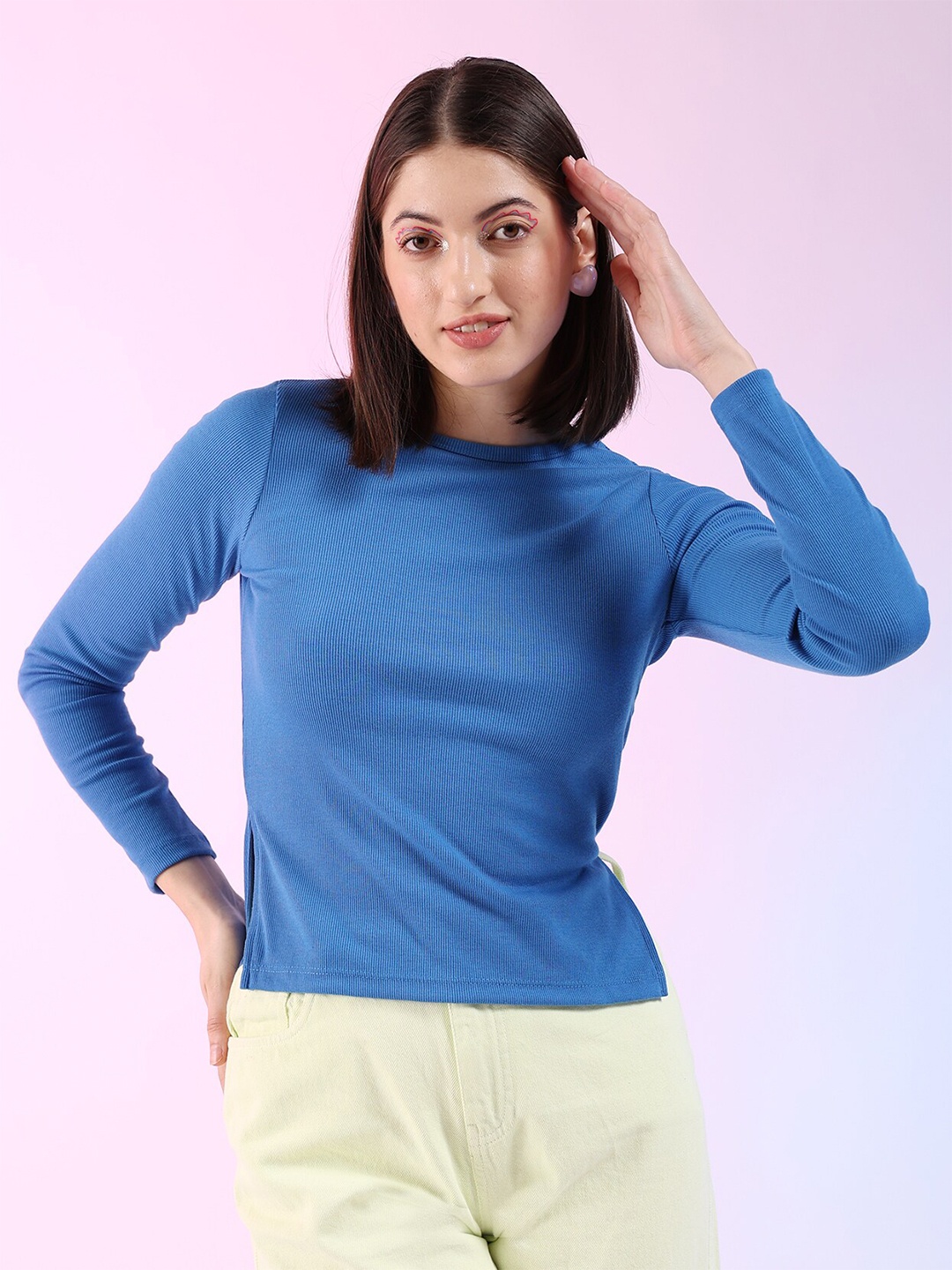 

Freehand by The Indian Garage Co Round Neck Fitted Top, Blue