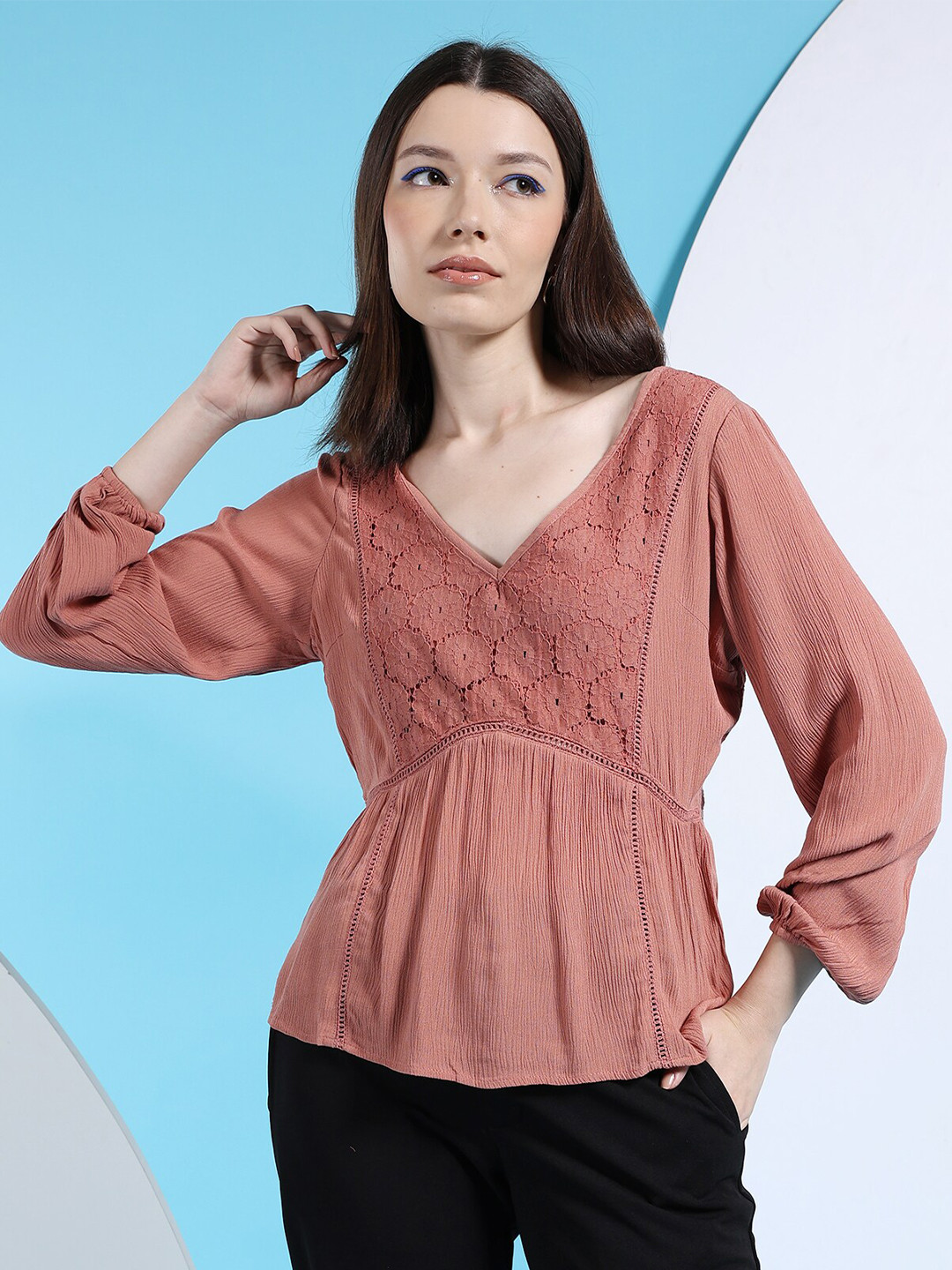 

Freehand by The Indian Garage Co Self Design A-Line Top, Pink