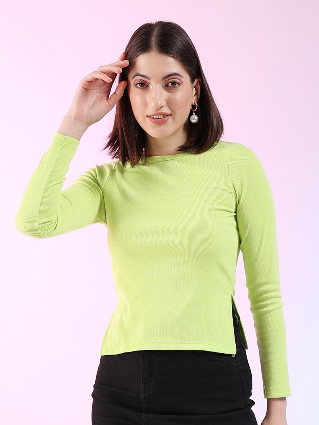 

Freehand by The Indian Garage Co Green Round Neck Long Sleeves Top