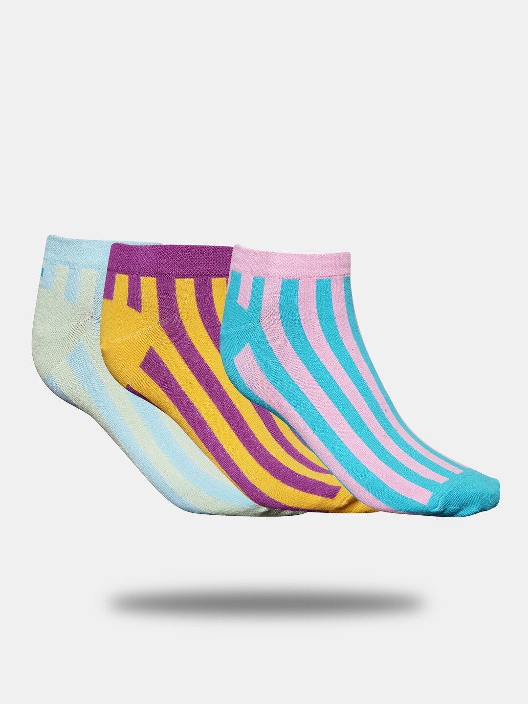 

MAROON Unisex Pack Of 3 Striped Ankle Length Socks, Yellow