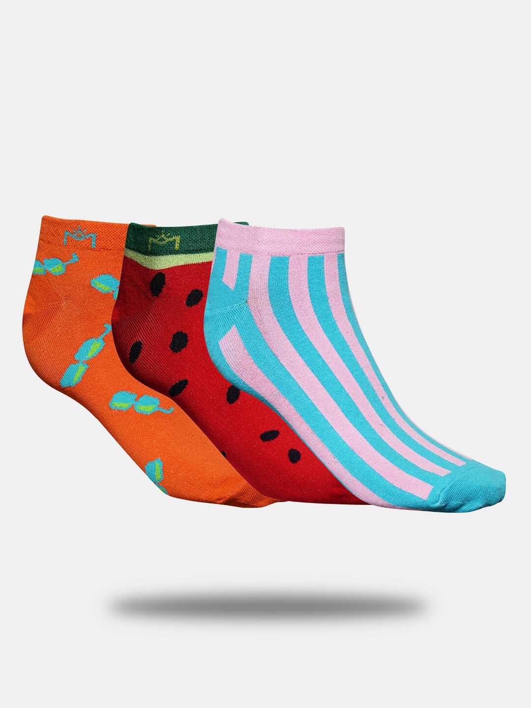 

MAROON Unisex Pack of 3 Printed Shoe Liners Socks, Orange