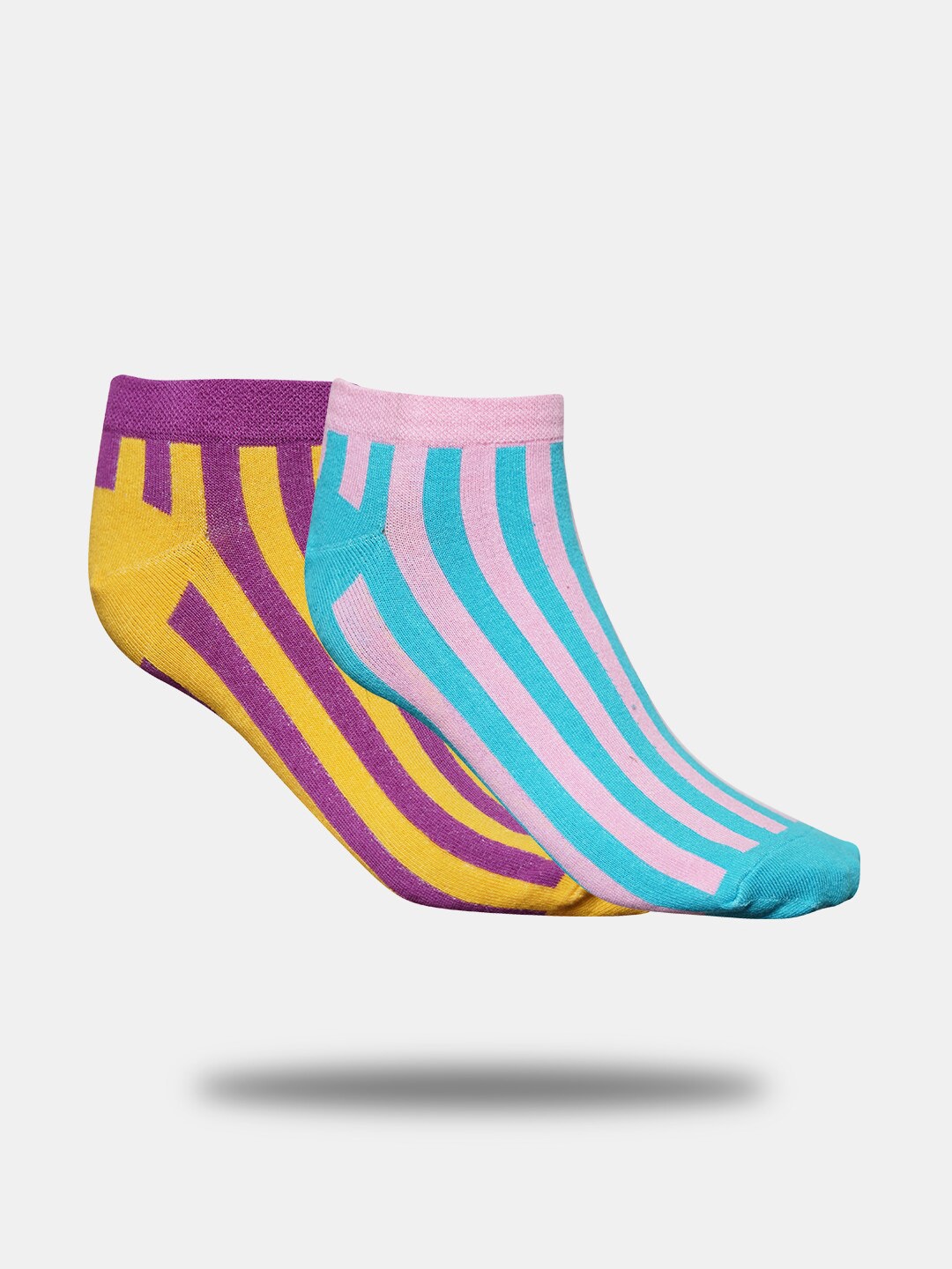 

MAROON Unisex Pack Of 2 Striped Ankle Length Socks, Blue