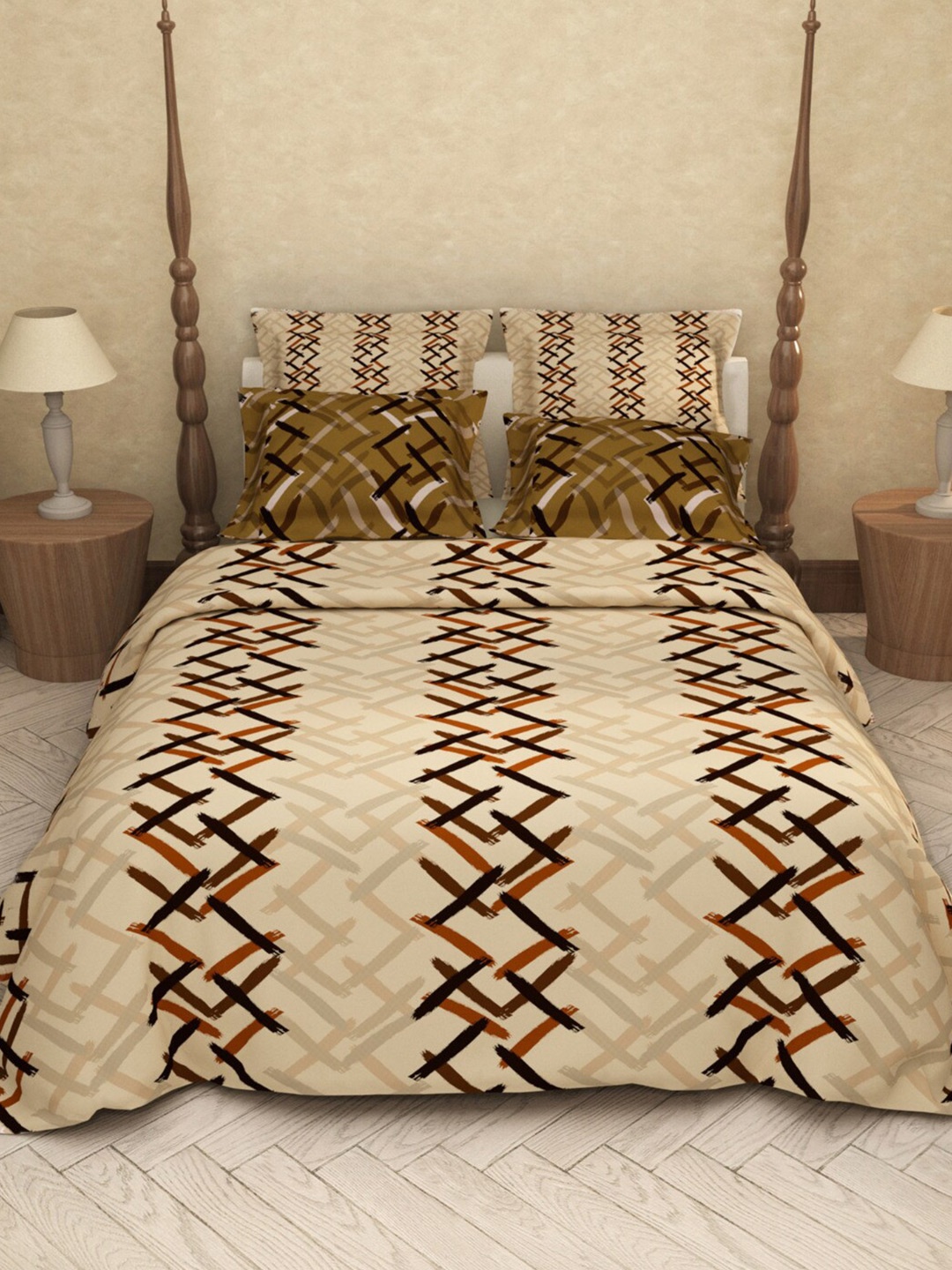 

LABHAM Camel Brown Ethnic Motifs Cotton 200 TC King Bedsheet with 2 Pillow Covers