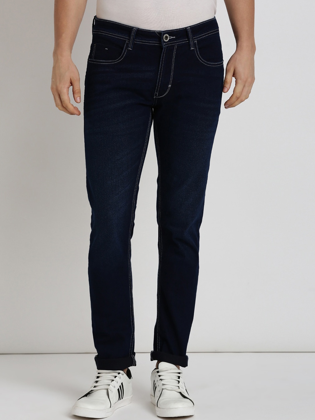 

Peter England Casuals Men Slim Fit Clean Look Jeans, Navy blue