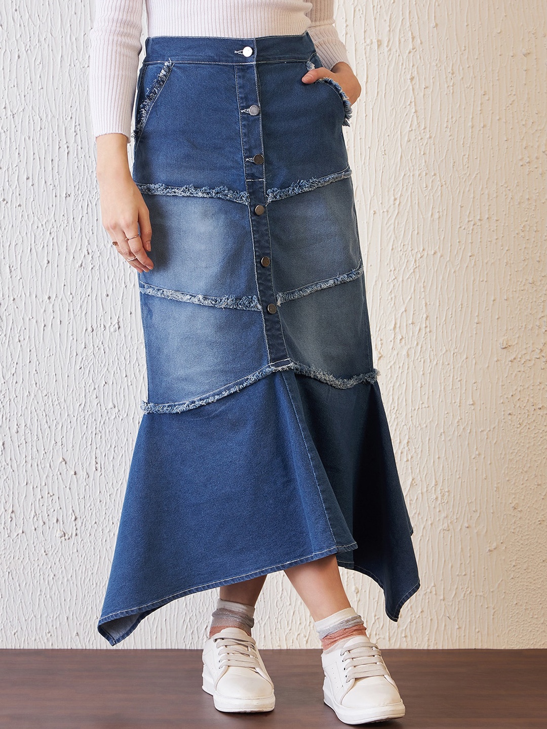 

Antheaa Blue A-Line Maxi Denim Skirt