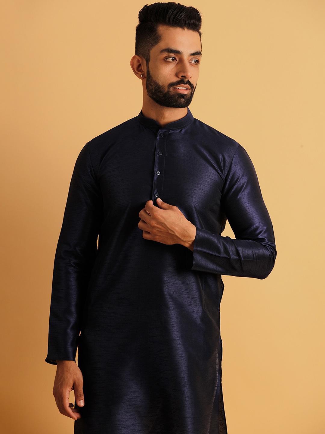 

Lightpole Mandarin Collar Straight Kurta, Peach