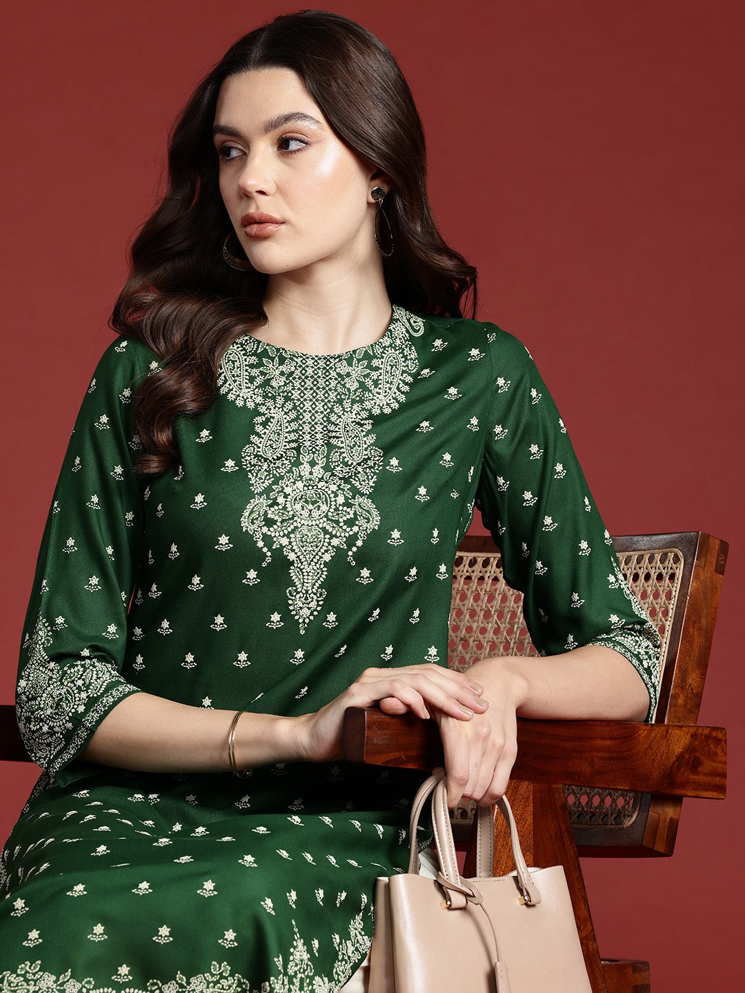 

Anouk Women Ethnic Motifs Printed Kurta, Green