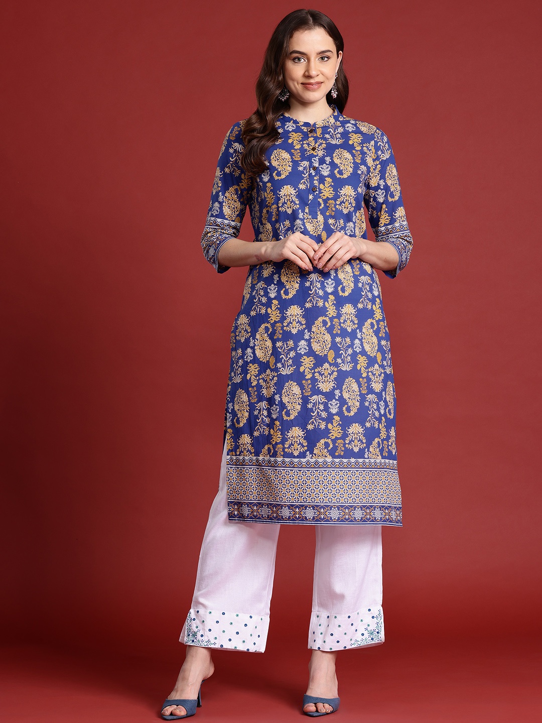 

Anouk X Kaarkhana Pure Cotton Floral Print Kurta, Blue