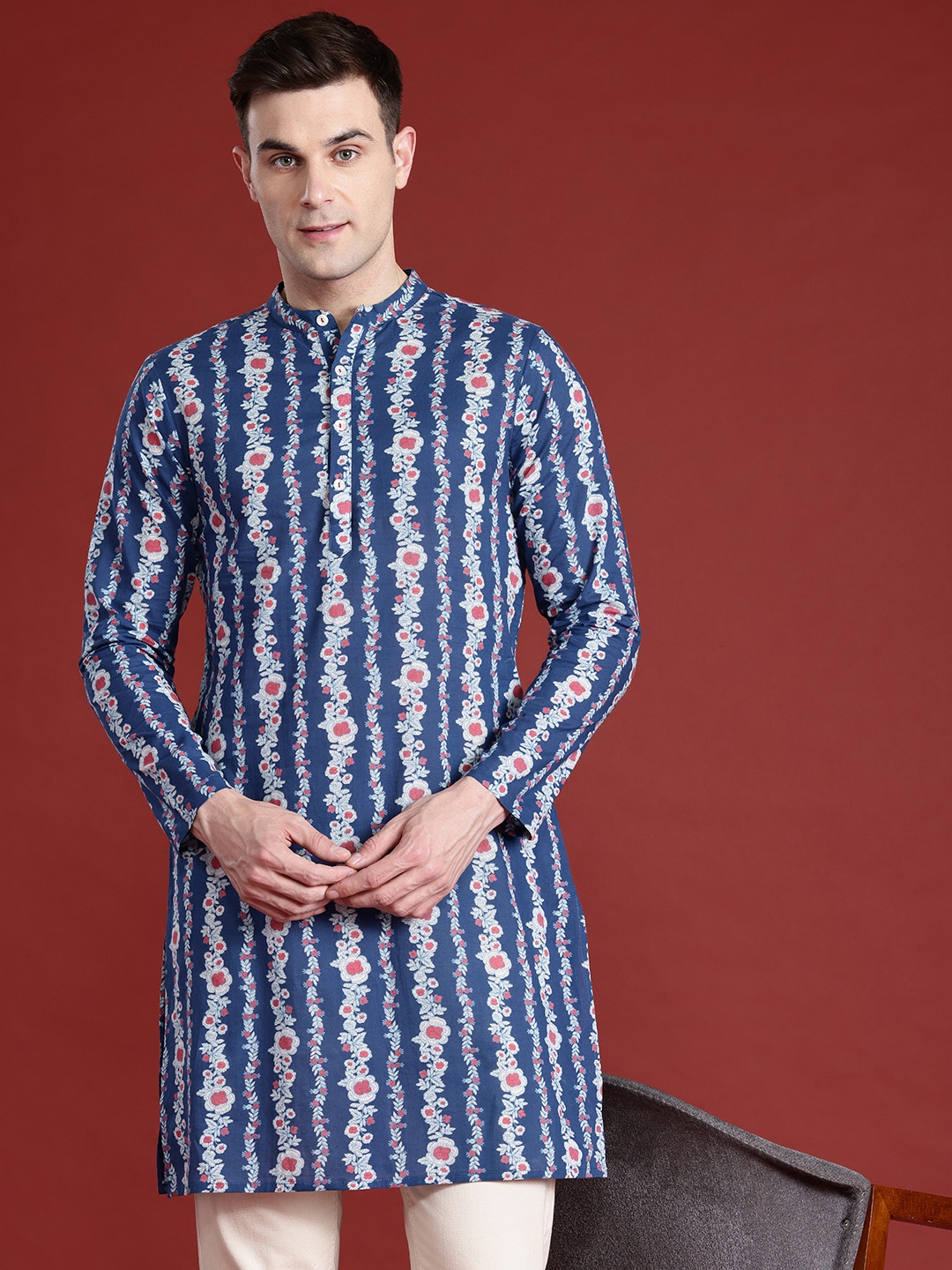 

Anouk Kaarkhana Collection Pure Cotton Floral Print Kurta, Blue