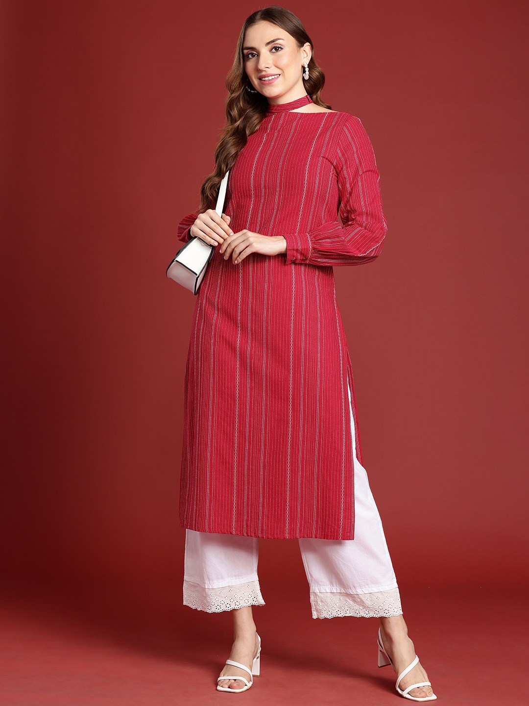 

Anouk Pure Cotton Long Sleeves Woven Design Kurta, Red