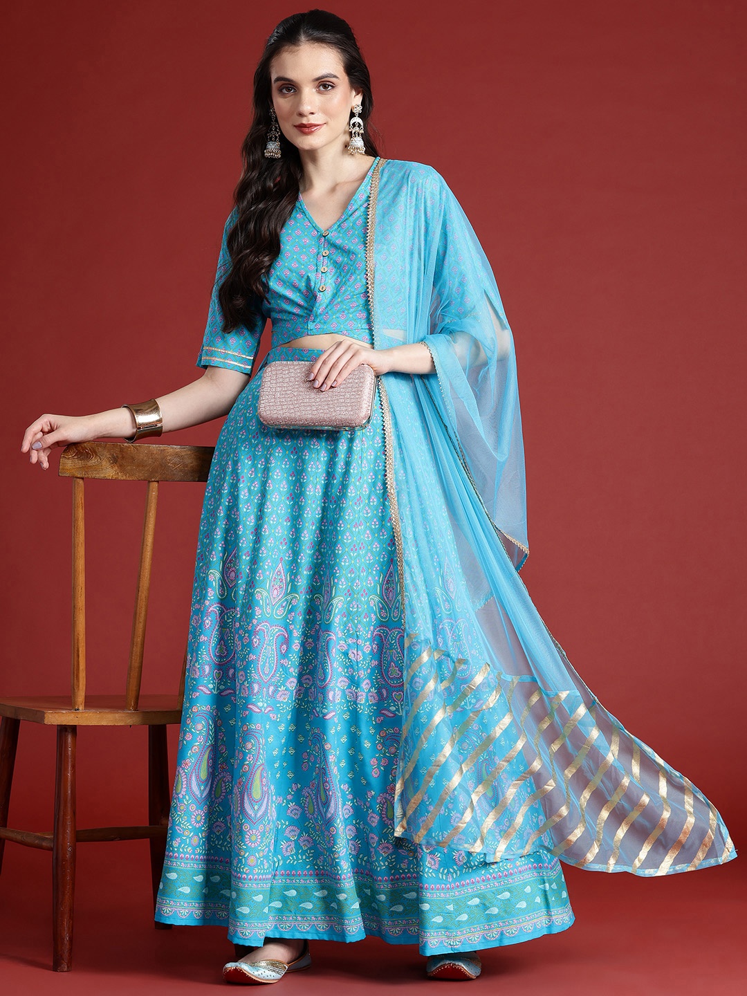 

Anouk Printed Ready to Wear Lehenga & Blouse With Dupatta, Blue