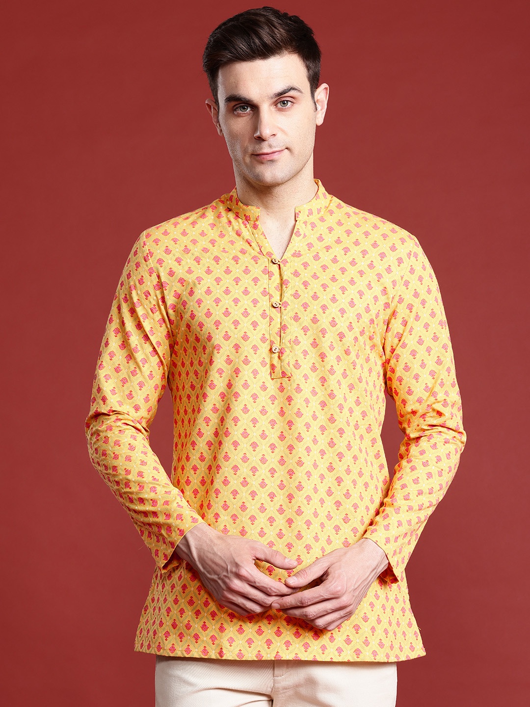 

Anouk x Basant Bahaar Ethnic Motifs Print Cotton Linen Kurta, Yellow