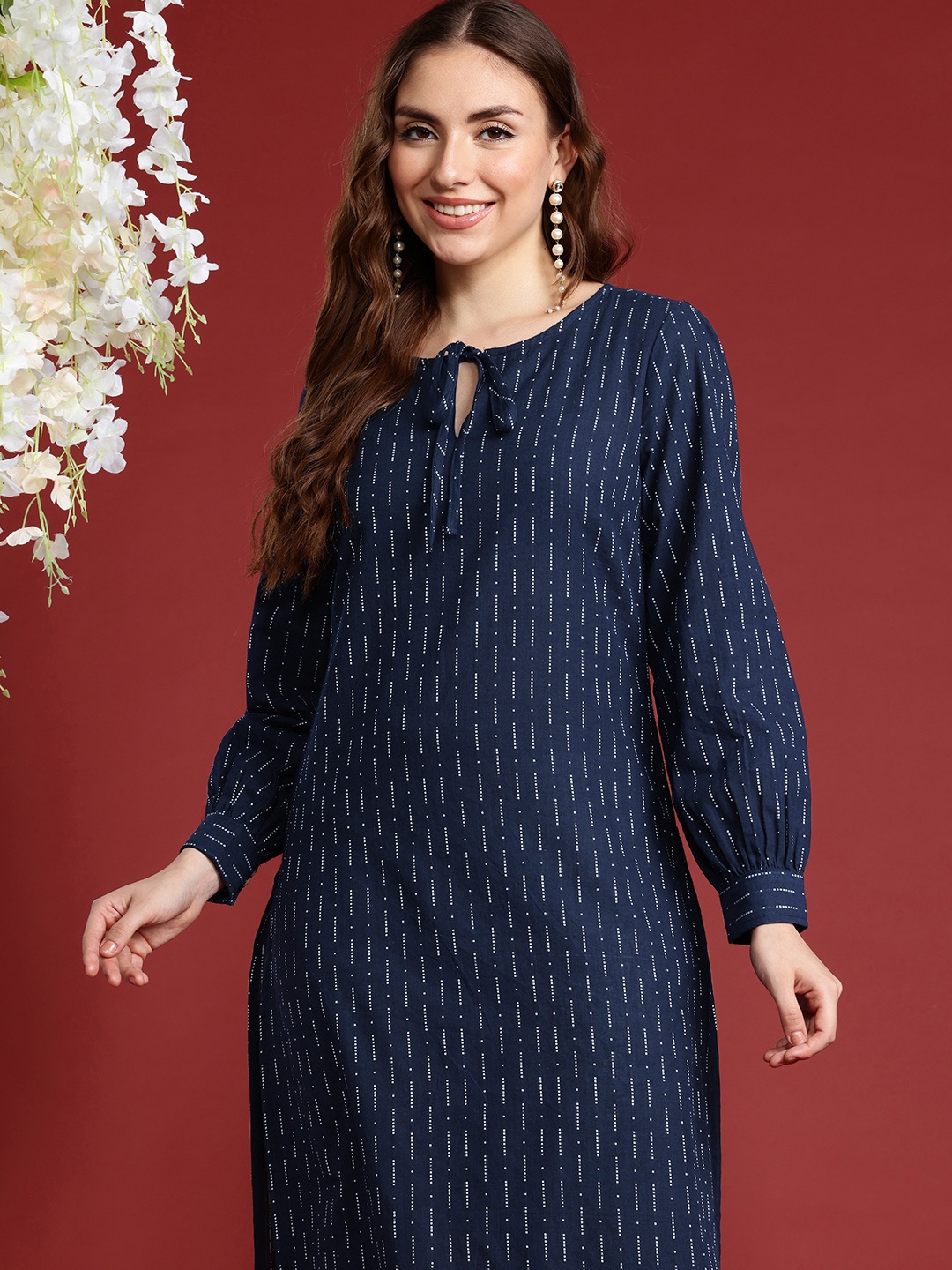 

Anouk Pure Cotton Woven Design Straight Kurta, Navy blue