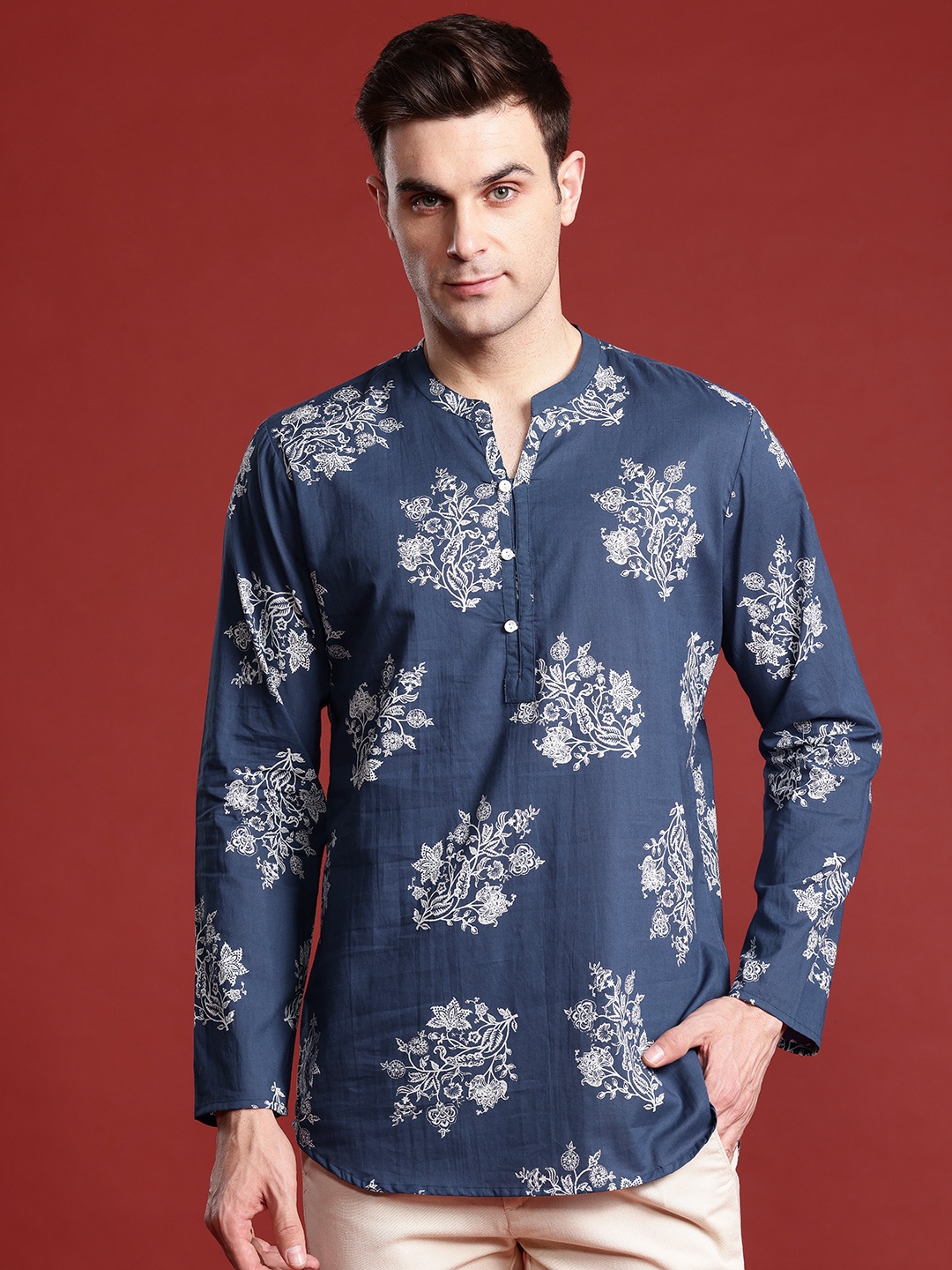

Anouk Kaarkhana Collection Floral Print Cotton Short Kurta, Blue