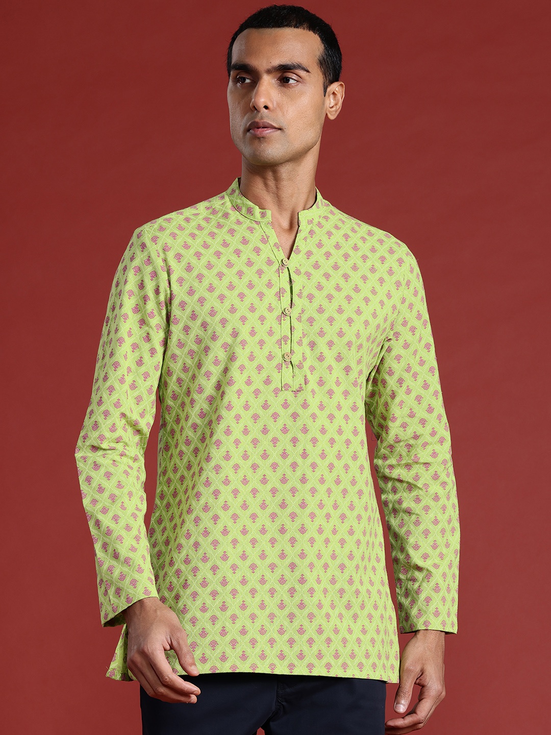 

Anouk Basant Bahaar Cotton Linen Printed Straight Kurta, Green