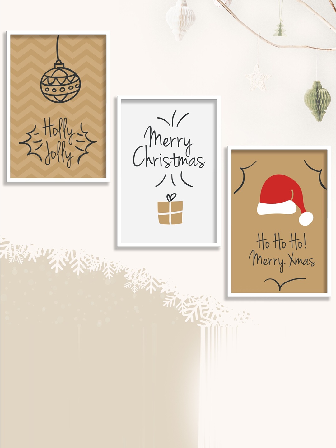 

SAF Brown & White 3 Pieces Merry Christmas Wooden Painting Wall Art