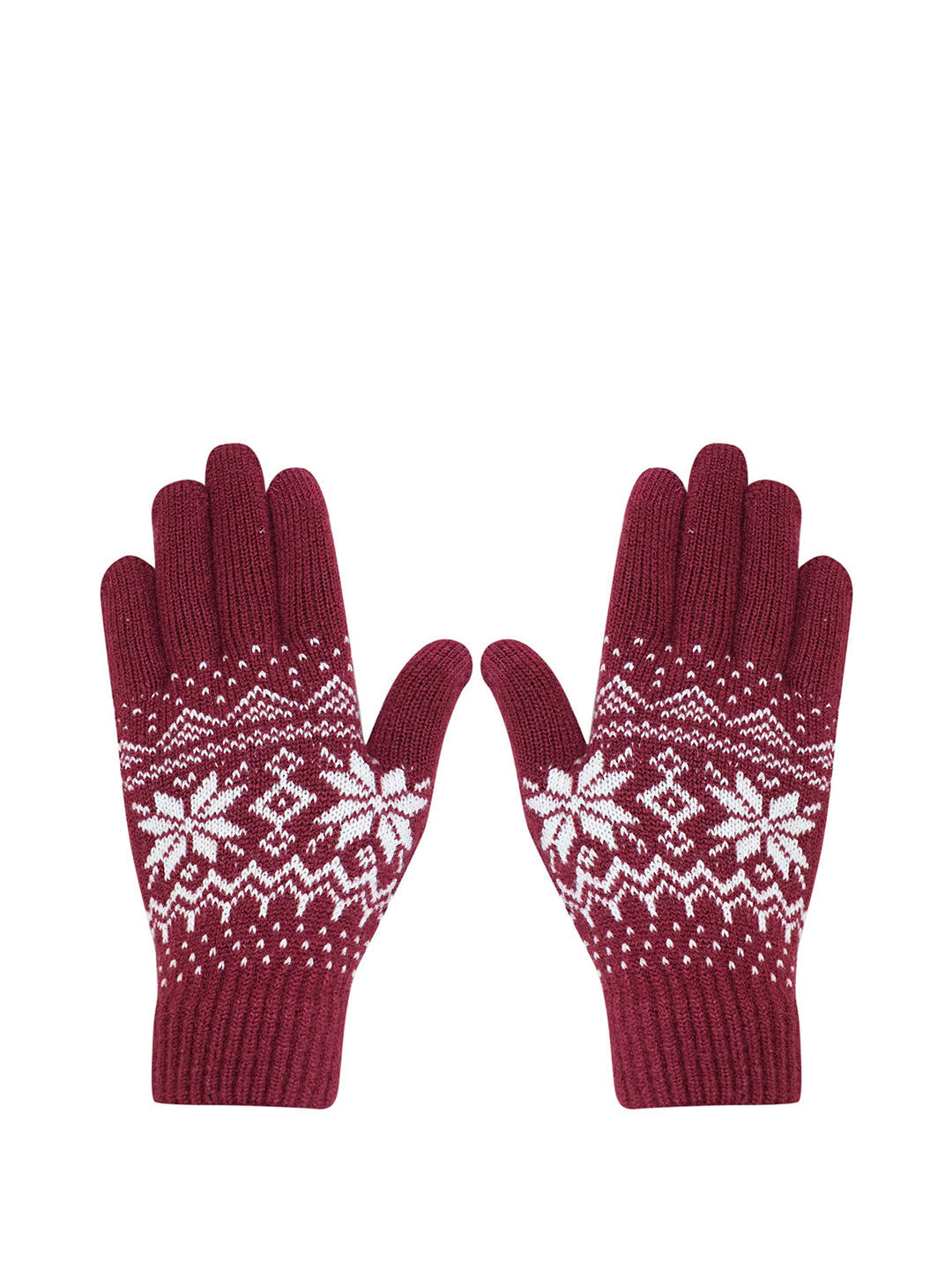 

LOOM LEGACY Women Patterned Acrylic Gloves, Maroon