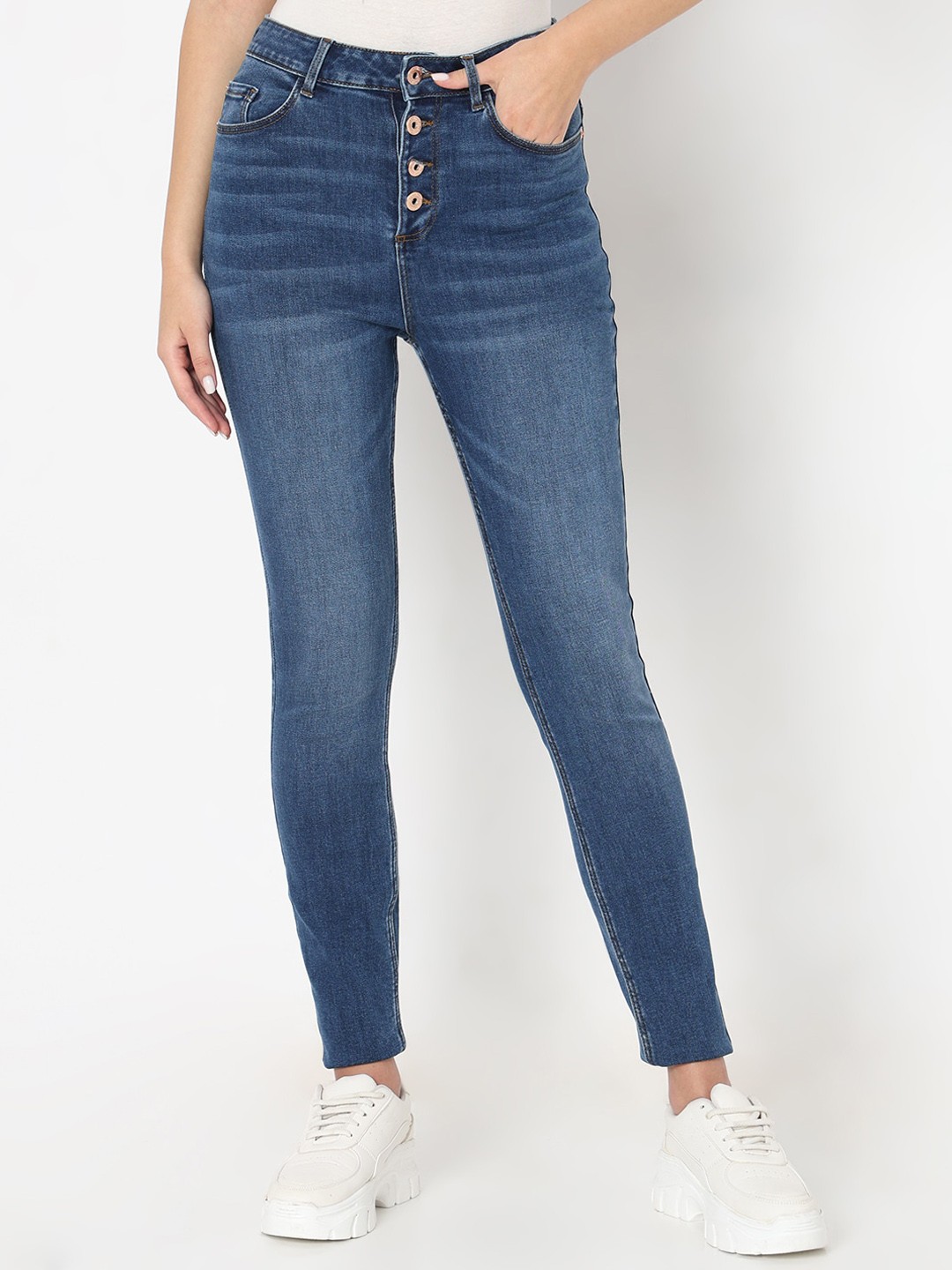 

Vero Moda Women Skinny Fit High-Rise Light Fade Stretchable Jeans, Blue